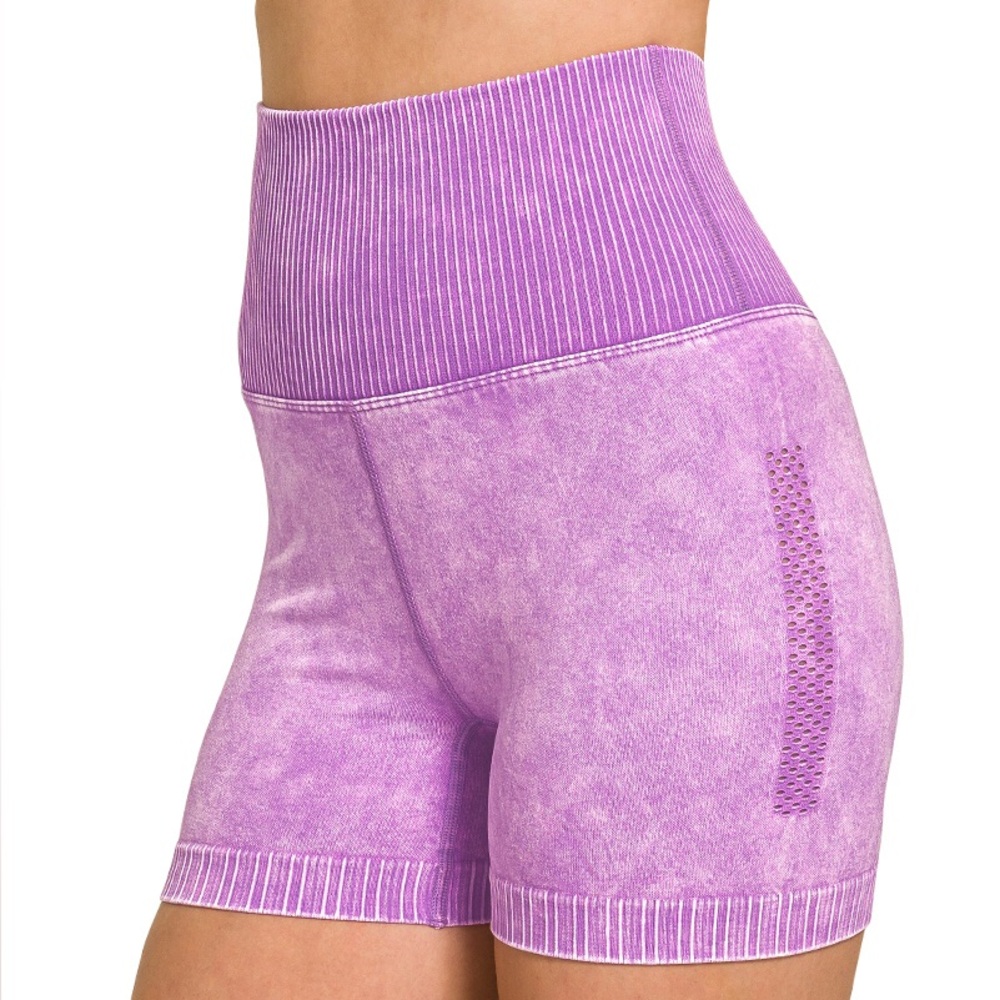 Washed Seamless High Waisted Shorts in B Violet